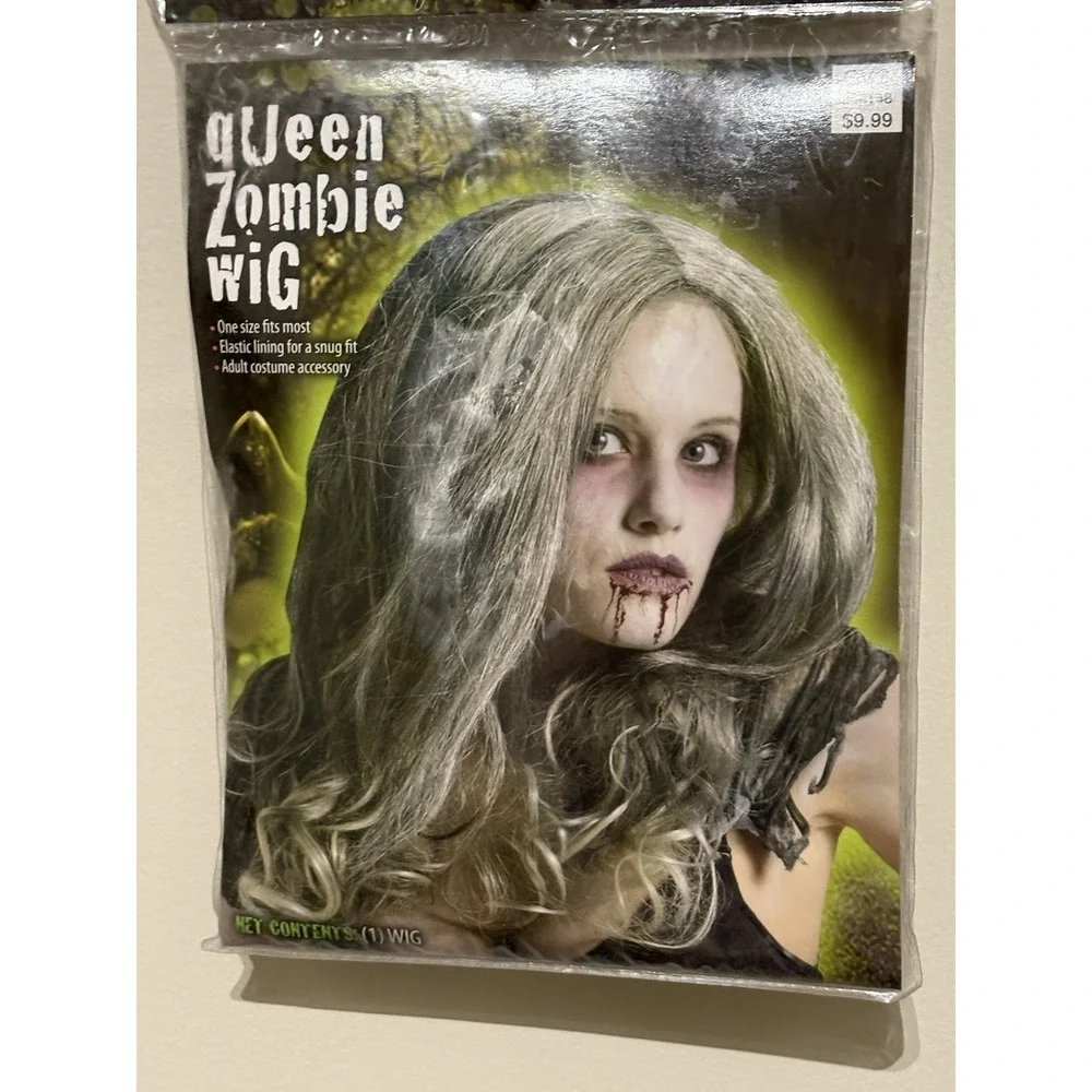 Fun World Queen Zombie Wig Black Gray Green Wavy Adult Halloween NOS 2012